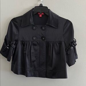 Elle Black Cropped Short Sleeve Trench Coat